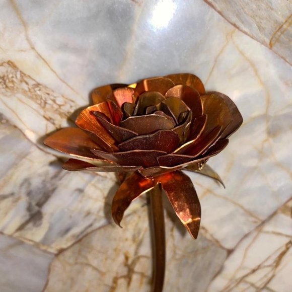Handmade Metal Rose Copper Bronze Color 7 inch - Picture 2 of 5